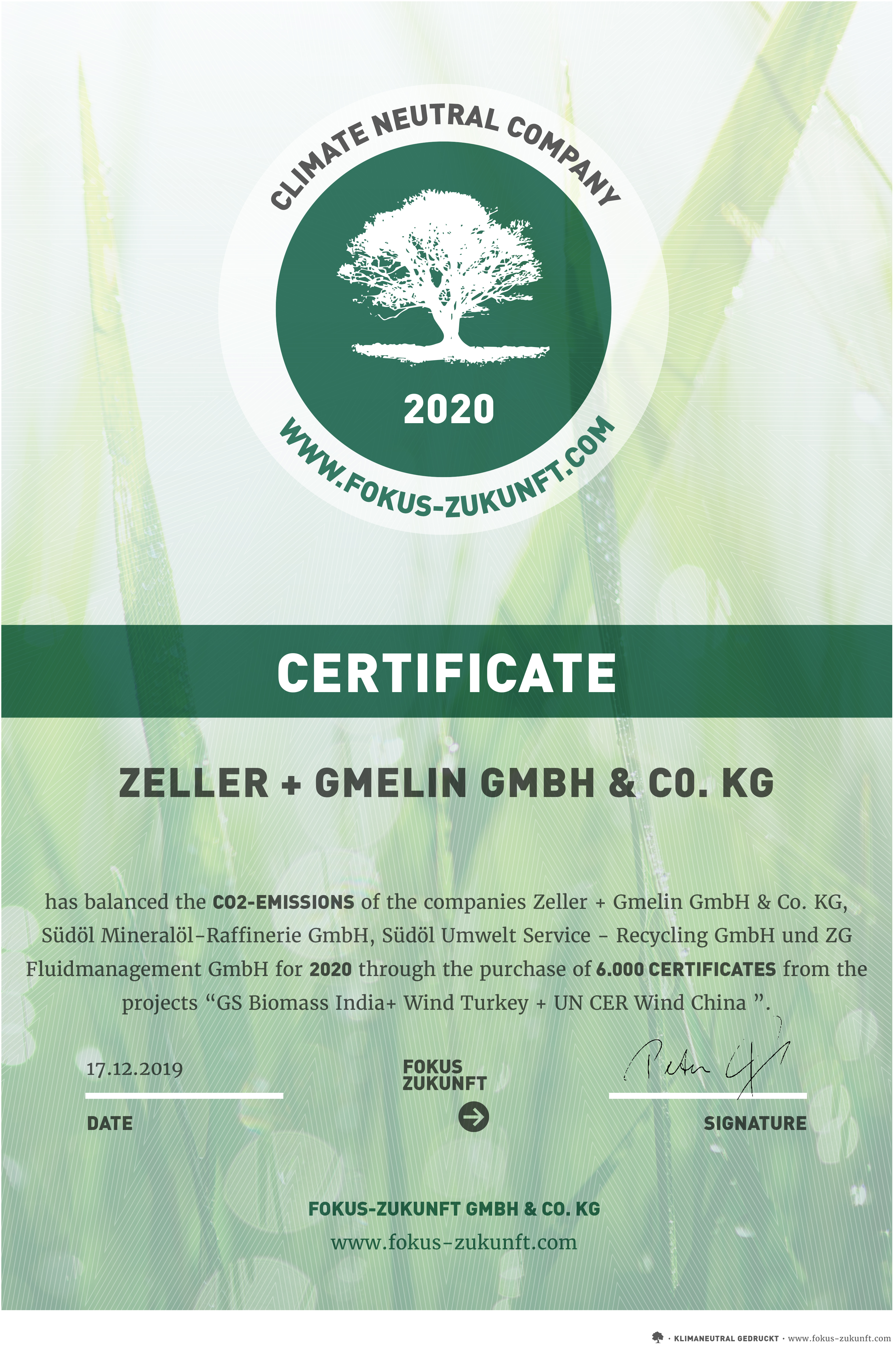 Certificate Clima neutral Company